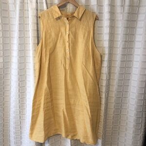 TAHARI lightweight sleeveless dress linen, butter yellow 2X